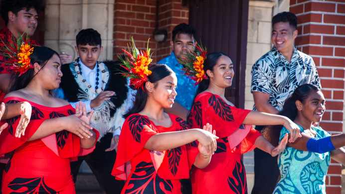 Pacific students performing a dance