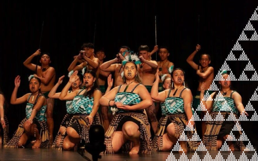 A group of performers perform Haka on stage