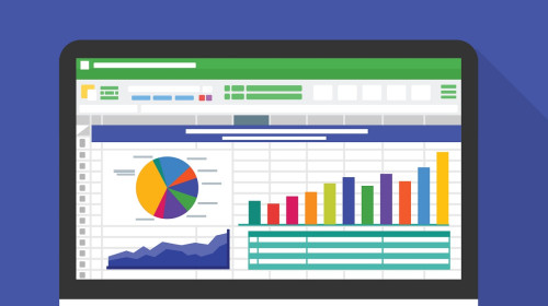 Computer screen showing bar chart and pie chart