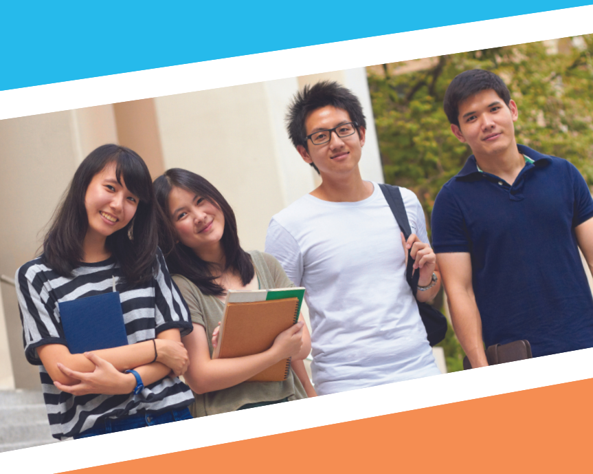 DRS flyer front cover showing four international students