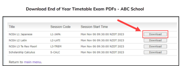 Download end of year timetable exam pdfs