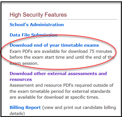Download end of year timetable exams