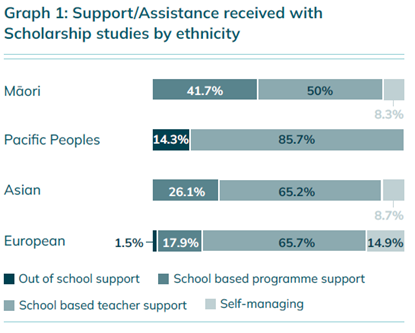 Graph 1 Support and Assistance received with Scholarship studies by ethnicity