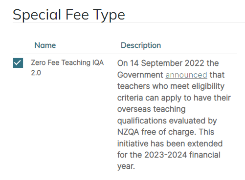 Zero Fee option for IQA