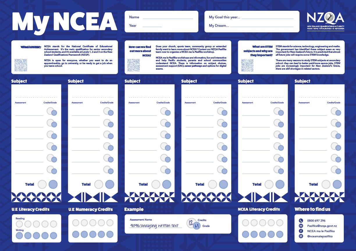 An image showing the printable MyNCEA planner