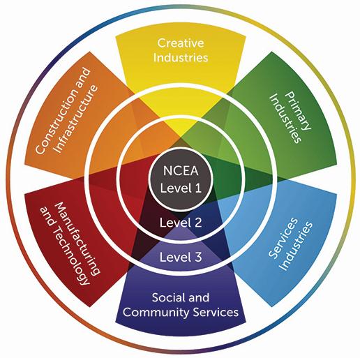 A colour wheel showing the 6 vocational pathways for NCEA