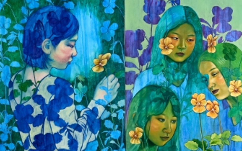 A painting of girls and flowers, part of this year's Top Art tour